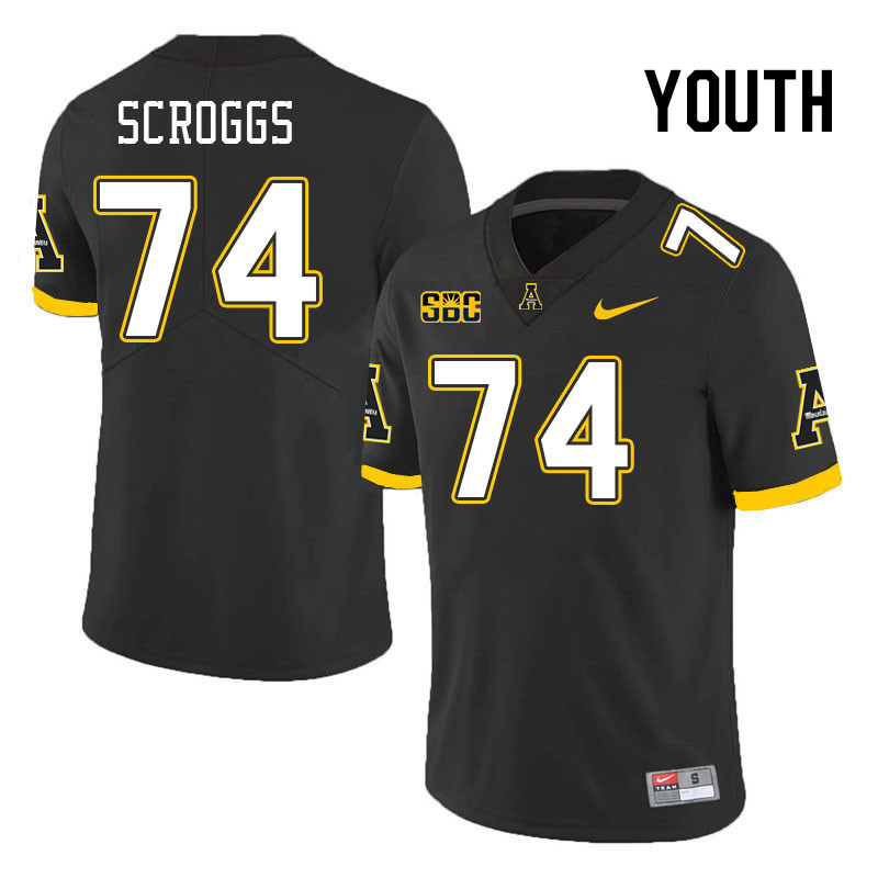 Youth #74 Griffin Scroggs Appalachian State Mountaineers College Football Jerseys Stitched Sale-Blac - Click Image to Close